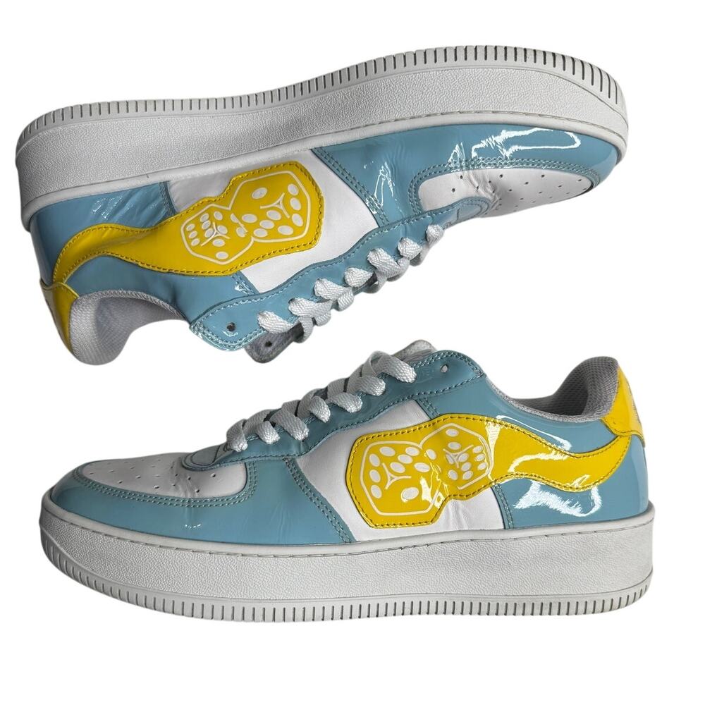 Y2K Baby Blue Dice Sneakers Mens 6 Womens 7.5 Colorful Skatecore Streetwear